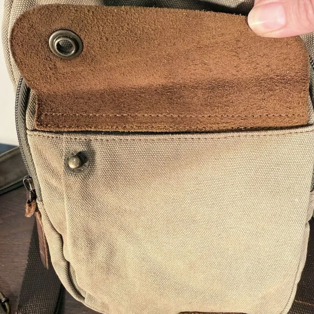 Augur Strauss Convertible Canvas Leather Utility Backpack Men Unisex Sling Bag